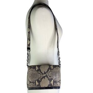 Michael Kors Snakeskin Crossbody Handbag Chunky Silver Chain Accent on Strap
